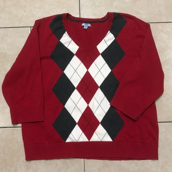 IZOD Red,Gray & White Argyle Sweater, Size 2XL - Picture 1 of 6